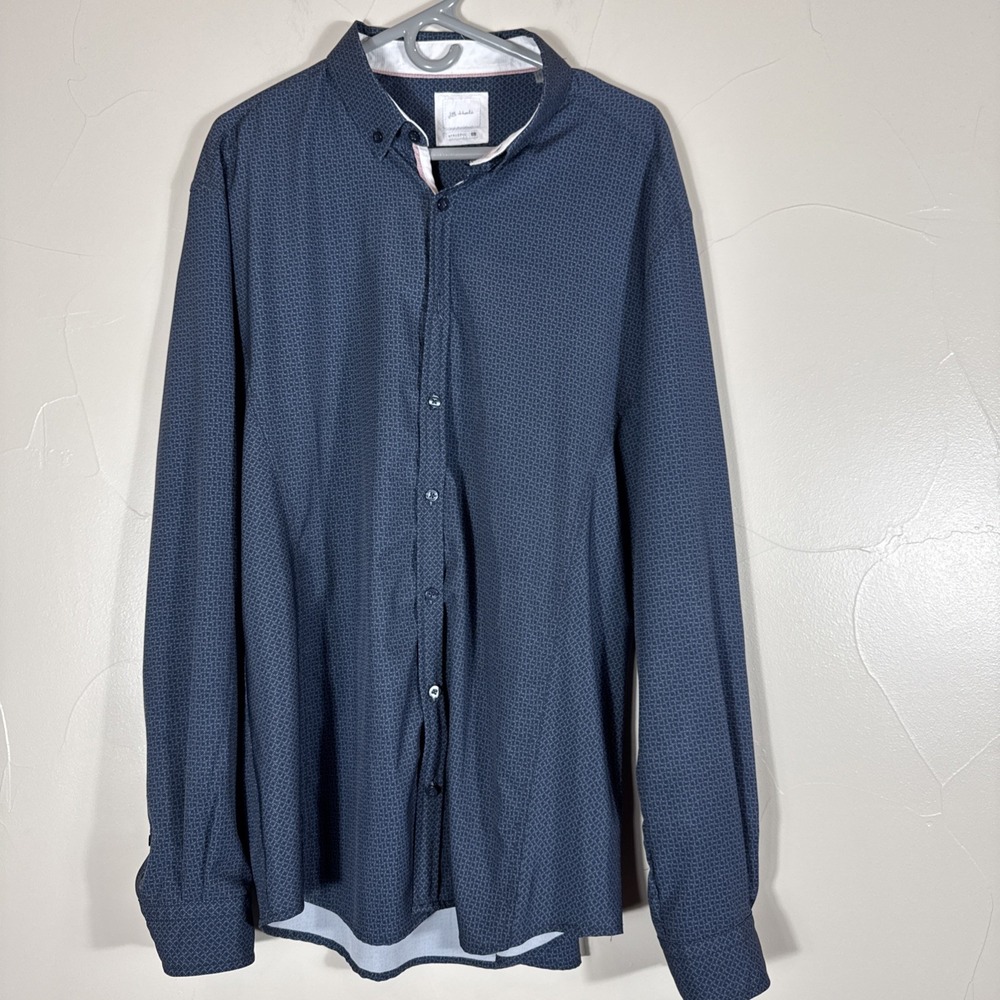 JB Holt Buckle Mens XL Athletic Fit Button Down Shirt Navy Blue Pink Trim